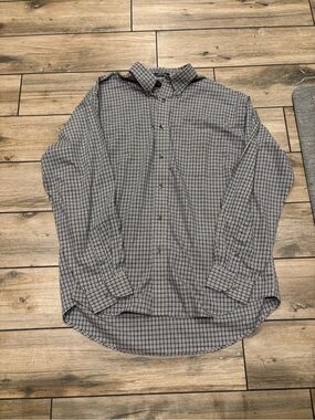 Arrow USA 1851 Mens Large Wrinkle Free Tan Navy Plaid Button Down Shirt
